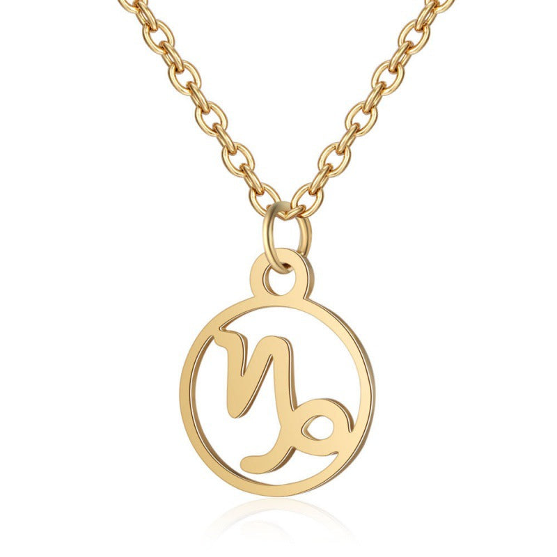 Stainless Steel Thin Chain Zodiac Pendant Necklace