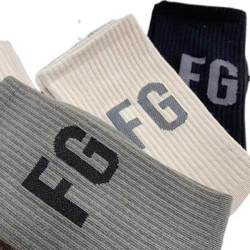 Boxed FEAR OF GOD double line ESSENTIALS men's and women's high street FOG letter fashion brand sports long socks Cotton