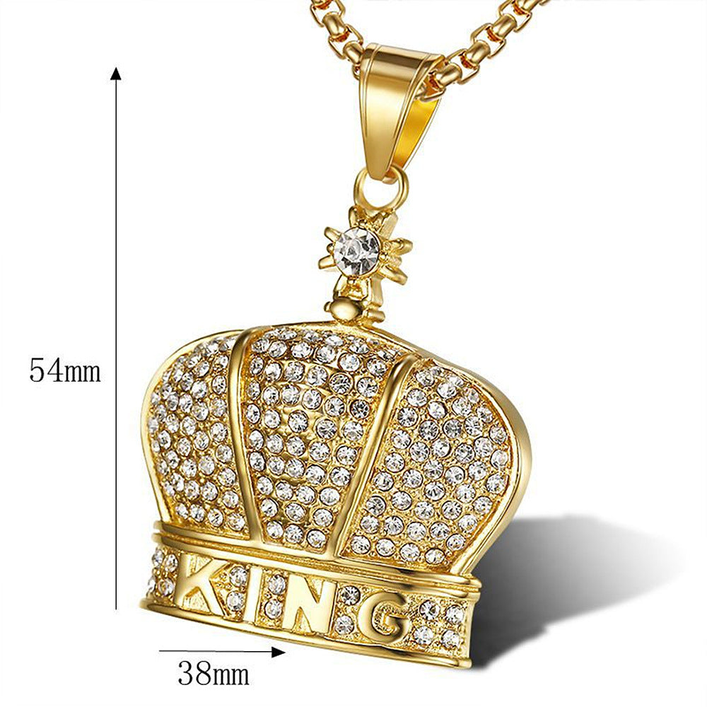 European and American Diamond King Crown Pendant Necklace