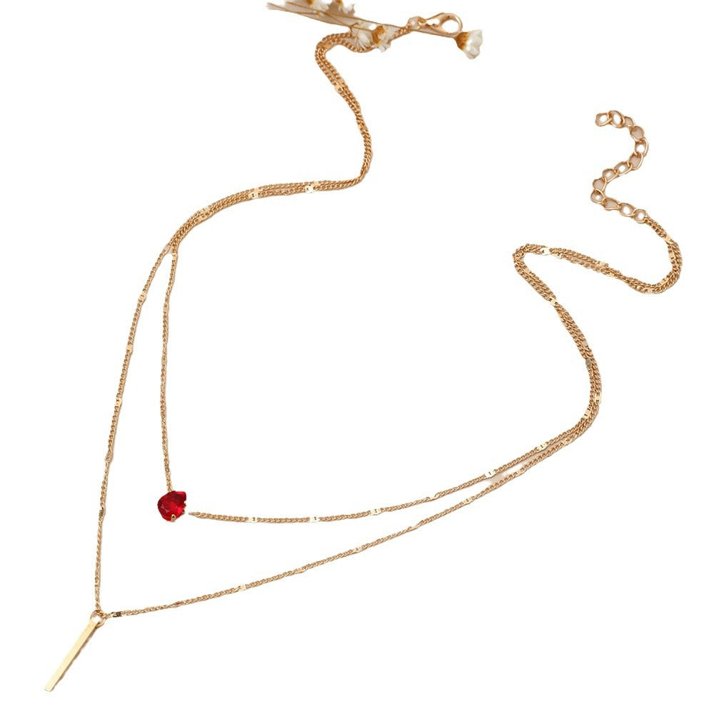 New Double Layer Teardrop Crystal Long Tassel Pendant Necklace