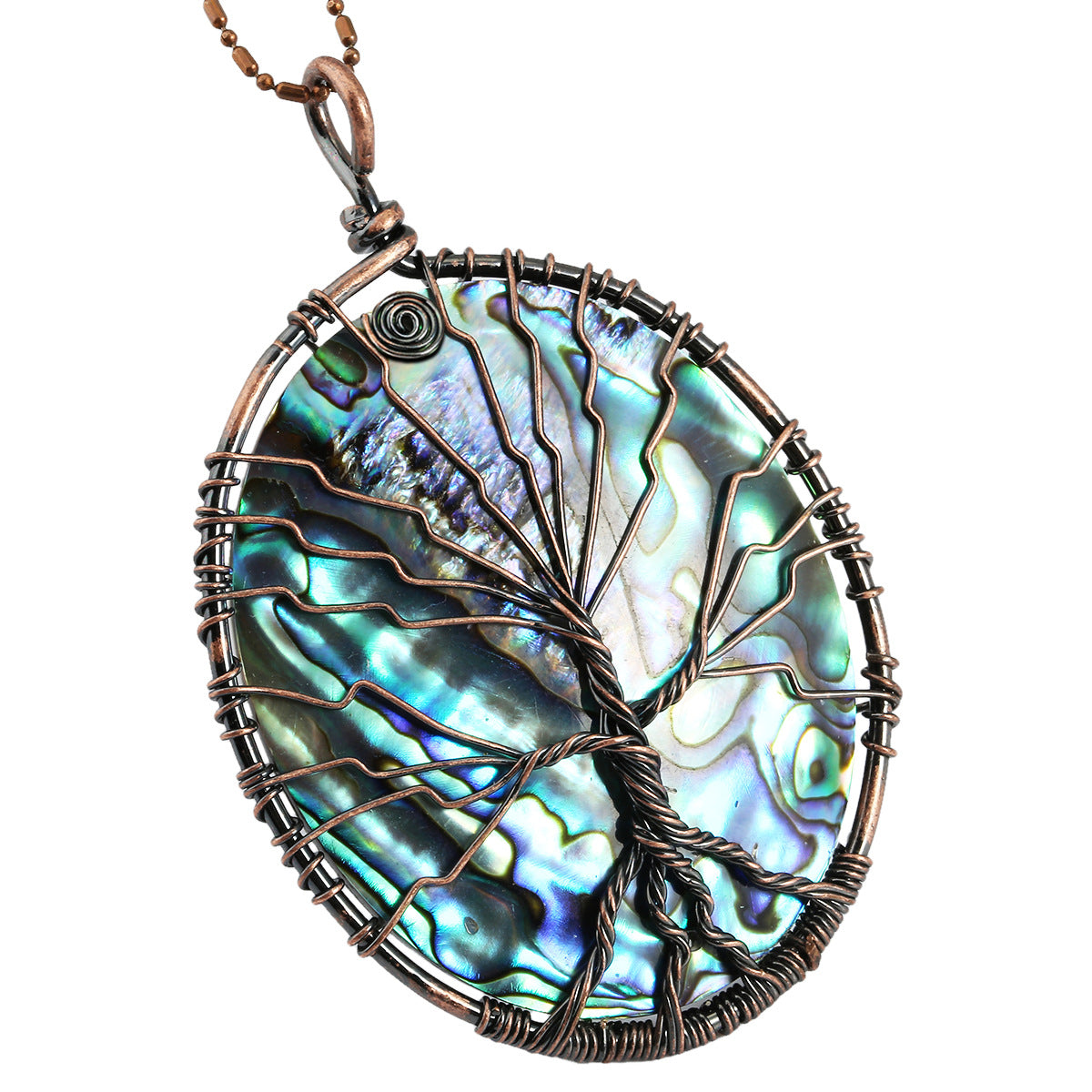 Natural abalone shell copper wire wound lucky tree water drop pendant retro creative lucky tree abalone shell necklace pendant