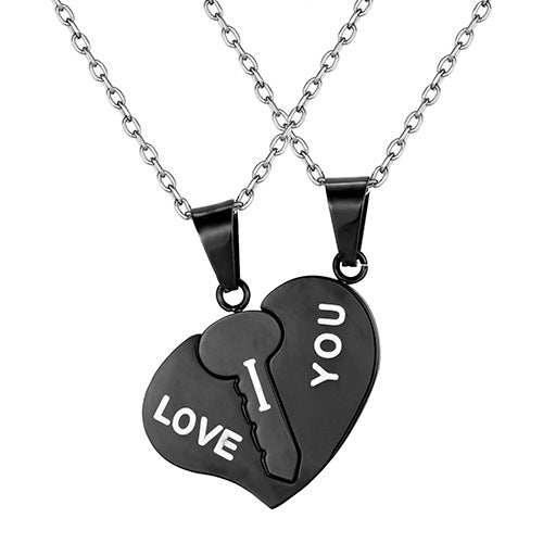 Japanese and Korean style couple necklace titanium steel heart key stitching pendant for girlfriends simple pendant cross-border supply