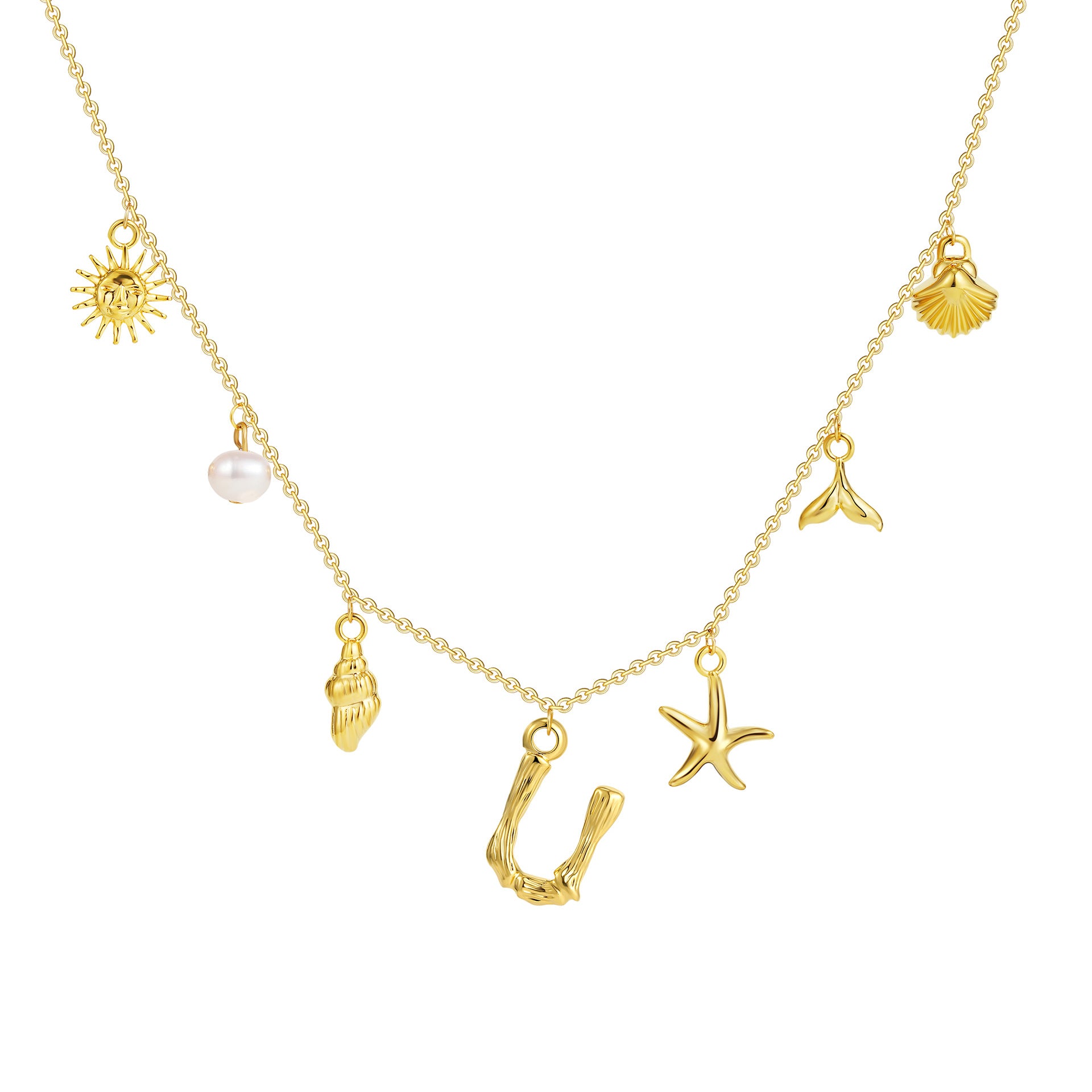 18K gold O-shaped chain 26 letter pendant necklace beach style conch shell pendant necklace cross-border fashion short necklace