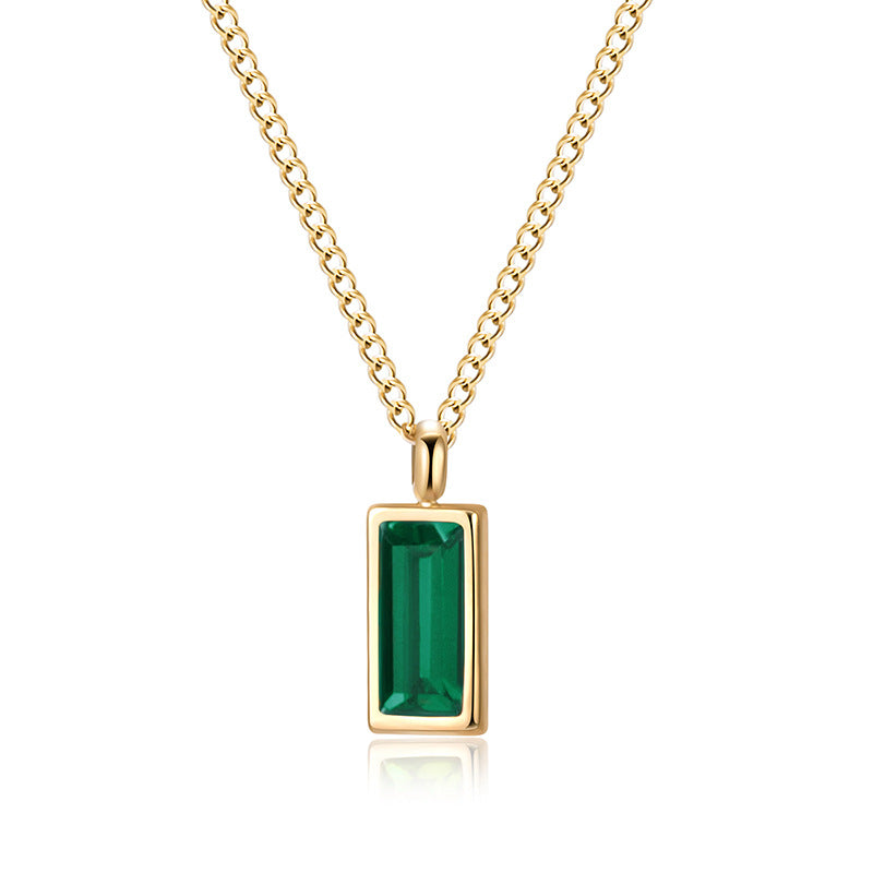 Emerald zircon necklace rectangular pendant titanium steel clavicle chain 18k simple pendant necklace female live wholesale