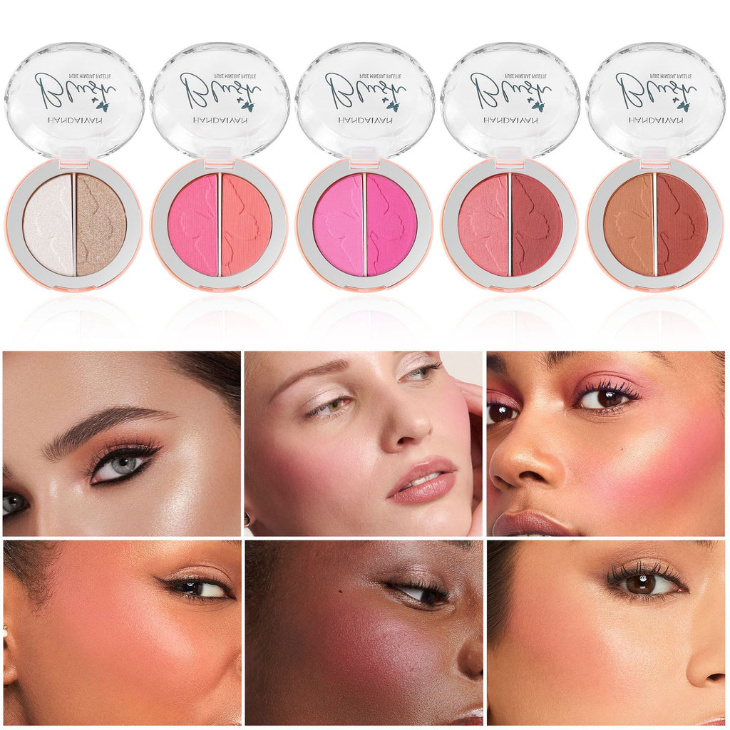 handaiyan cross-border two-color blusher plate highlight brightening repair multi-purpose plate shimmer matte blusher blush