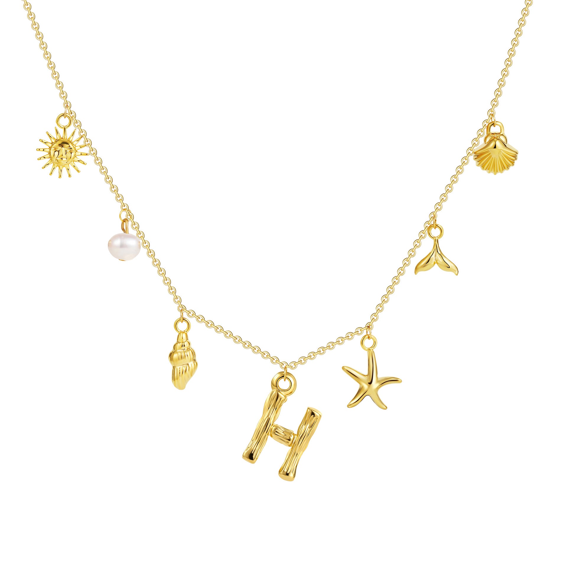 18K gold O-shaped chain 26 letter pendant necklace beach style conch shell pendant necklace cross-border fashion short necklace