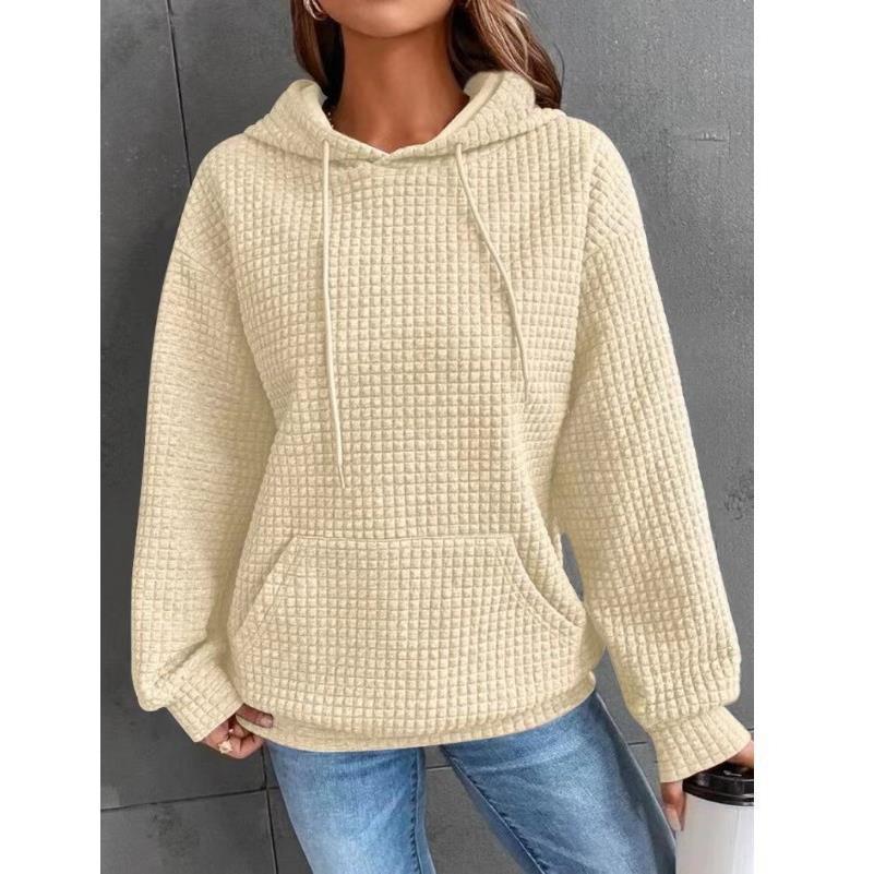 2023 autumn and winter Amazon European and American women's clothing cross-border new arrival waffle round neck long sleeve sweater solid color top for women