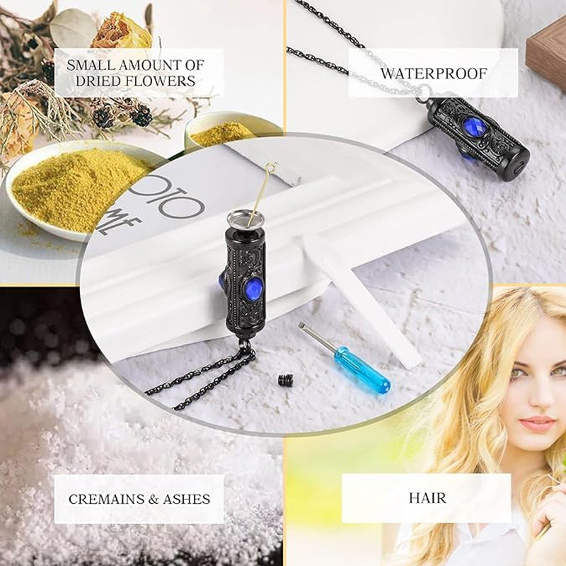 Stainless steel twelve-color urn necklace pendant human ashes memorial pendant fashion cylindrical design necklace