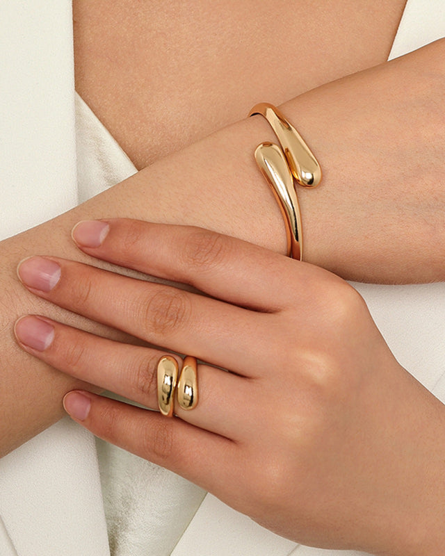 Fashionable and simple heavy metal geometric ring smooth bracelet ring jewelry two-piece set