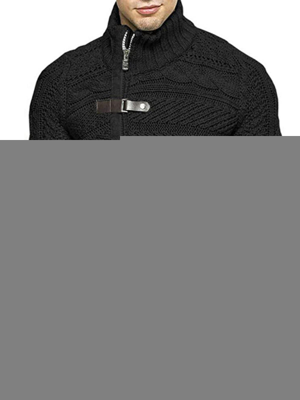 Men's Leather Button Long Sleeve Knitted Cardigan Jacket