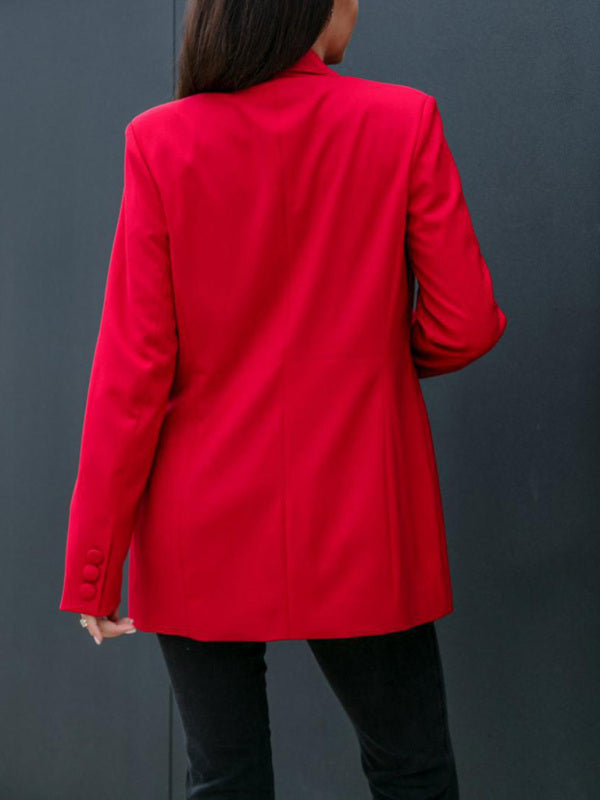 Women's fashion autumn and winter long-sleeved double-breasted suit collar jacket