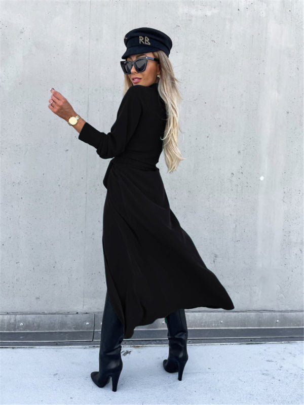 New long skirt solid color cardigan long sleeve dress