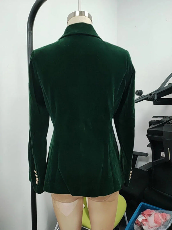 Gold velvet elegant slim fit suit jacket