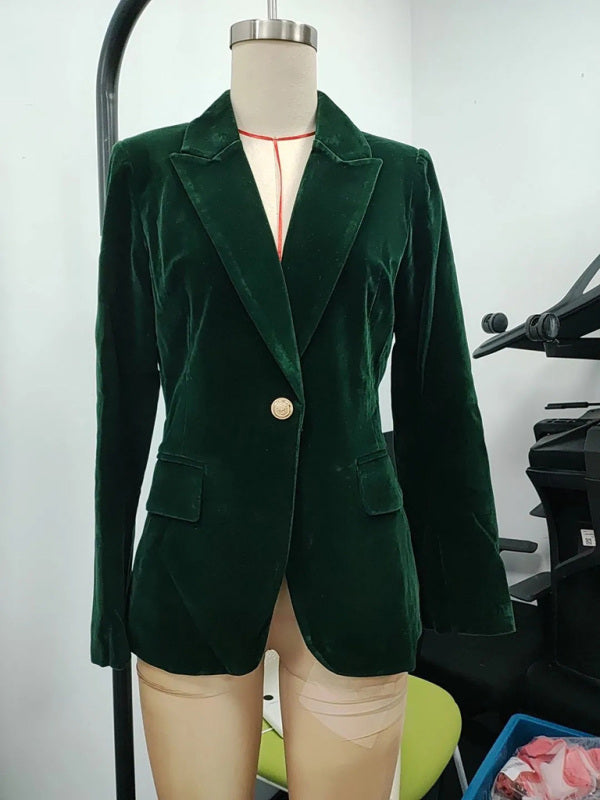 Gold velvet elegant slim fit suit jacket