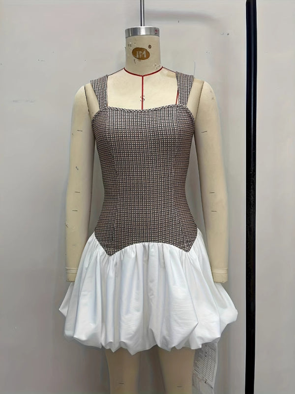 Houndstooth stretch slim short jumper dress