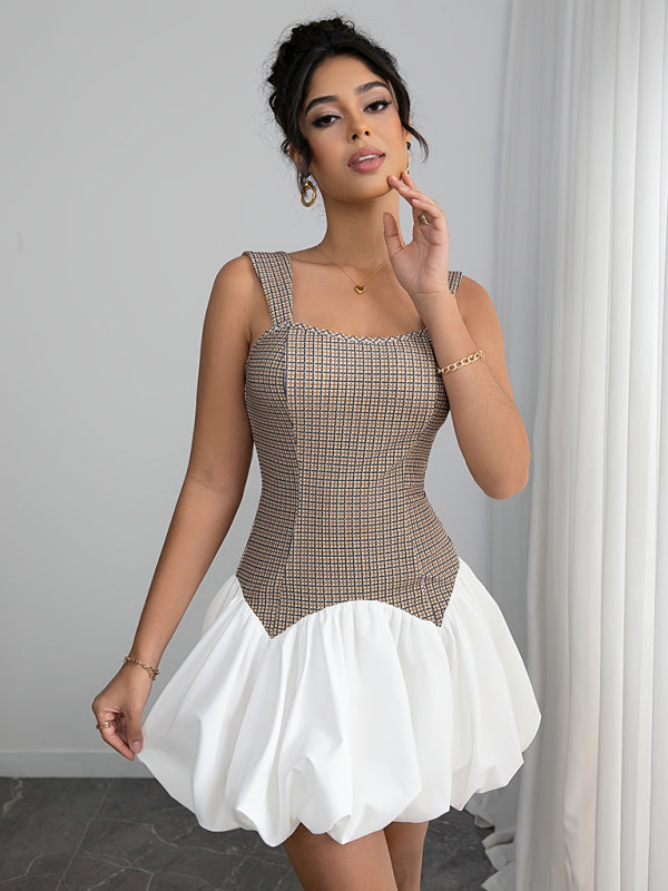 Houndstooth stretch slim short jumper dress