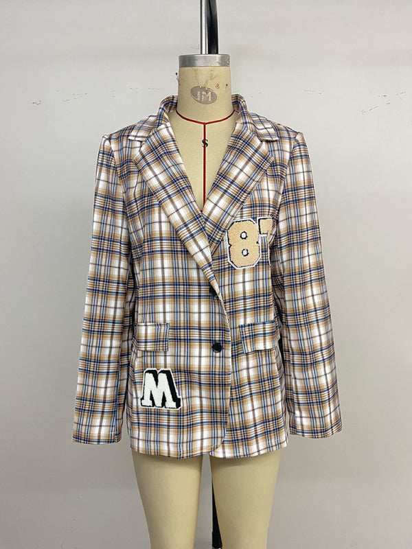 Back-to-school season college style fashionable suit plaid top jacket