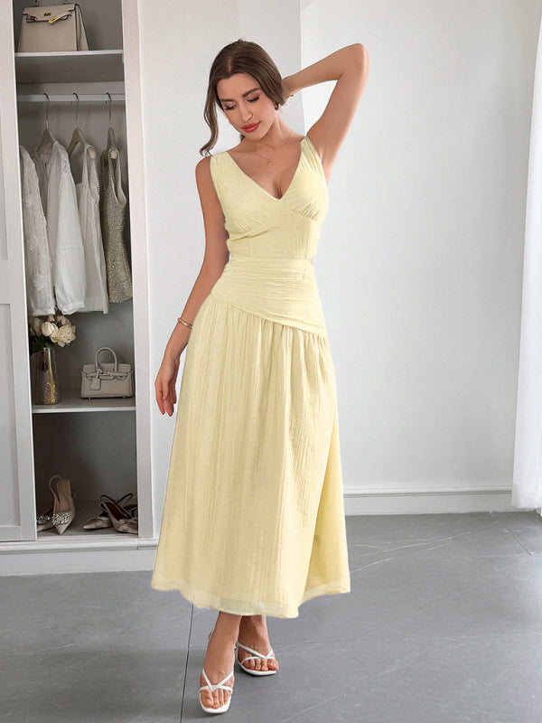 Vacation deep V sleeveless long dress