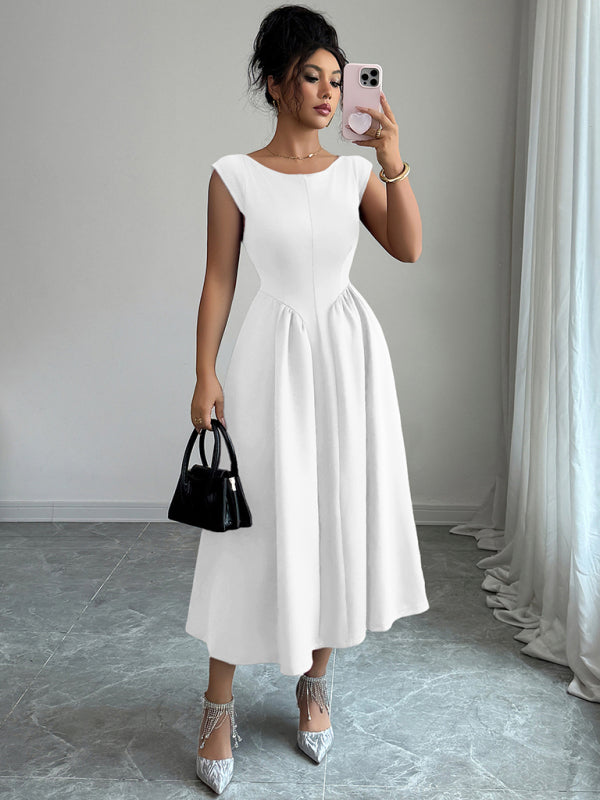 Elegant solid color waisted sleeveless maxi dress