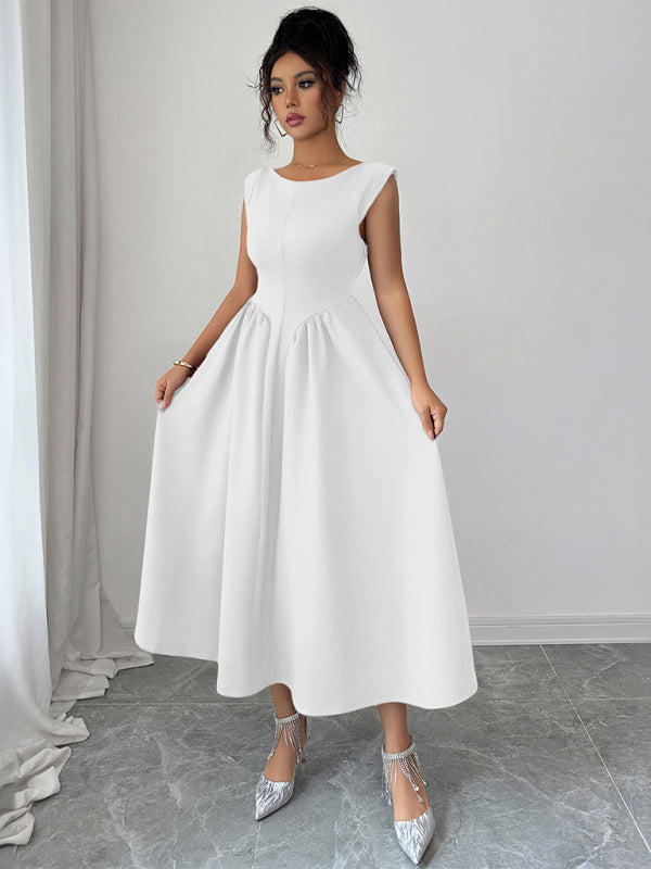 Elegant solid color waisted sleeveless maxi dress
