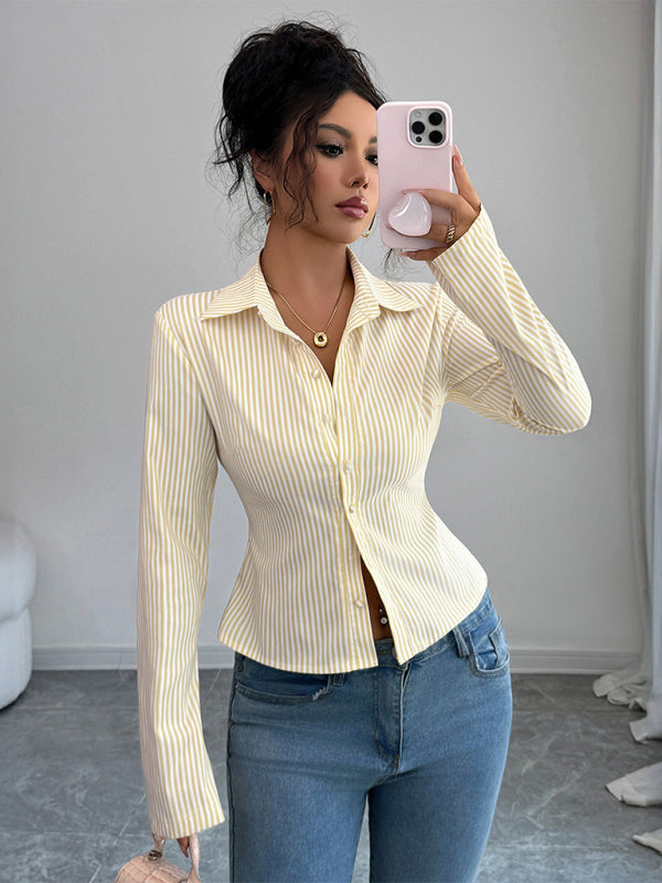 Simple Striped Long Sleeve Button-Down Shirt