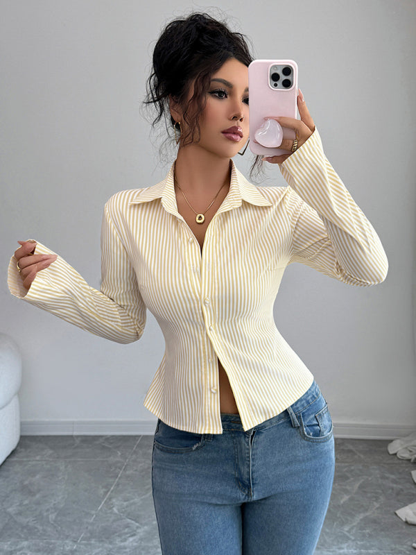 Simple Striped Long Sleeve Button-Down Shirt