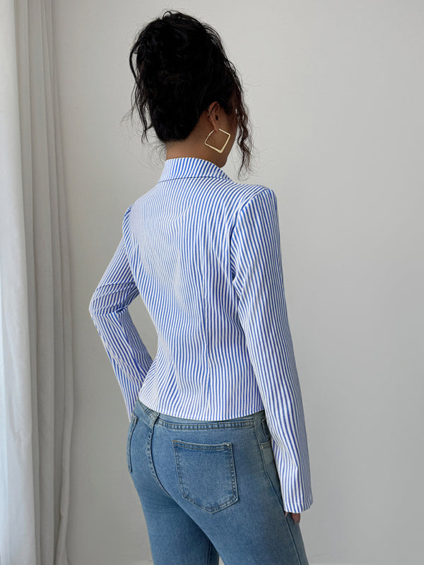 Simple Striped Long Sleeve Button-Down Shirt