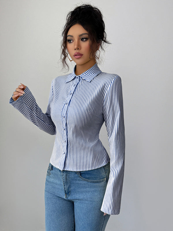 Simple Striped Long Sleeve Button-Down Shirt