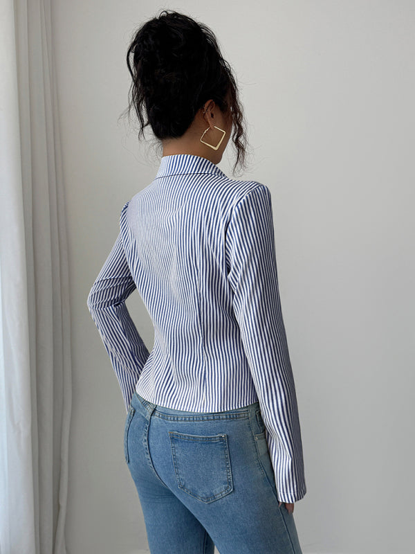 Simple Striped Long Sleeve Button-Down Shirt