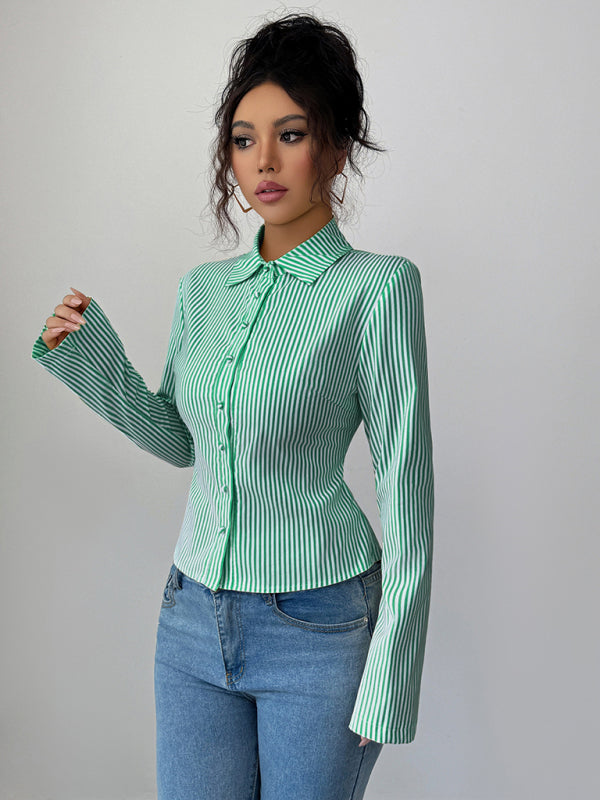 Simple Striped Long Sleeve Button-Down Shirt