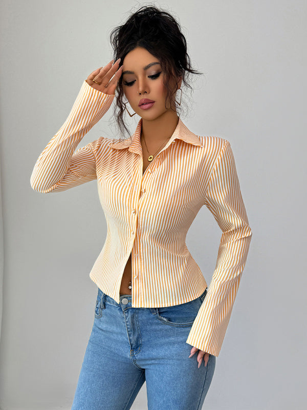Simple Striped Long Sleeve Button-Down Shirt