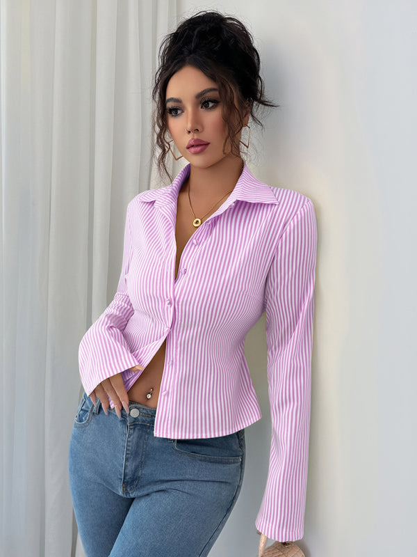 Simple Striped Long Sleeve Button-Down Shirt