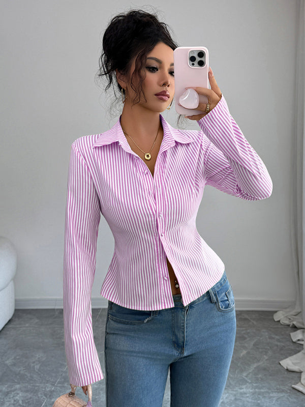 Simple Striped Long Sleeve Button-Down Shirt