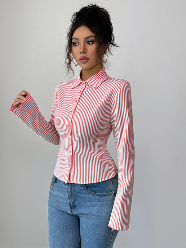 Simple Striped Long Sleeve Button-Down Shirt