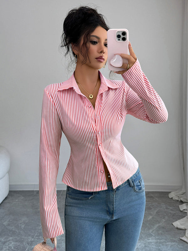 Simple Striped Long Sleeve Button-Down Shirt