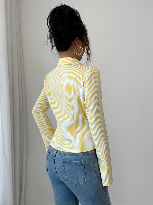 Simple Striped Long Sleeve Button-Down Shirt