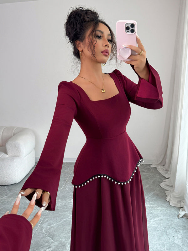 Simple square neck long sleeve dress