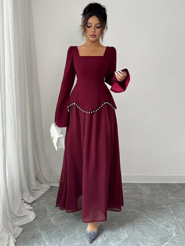 Simple square neck long sleeve dress