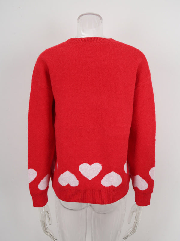 Valentine's Day Sweater Heart Button Cardigan Jacket