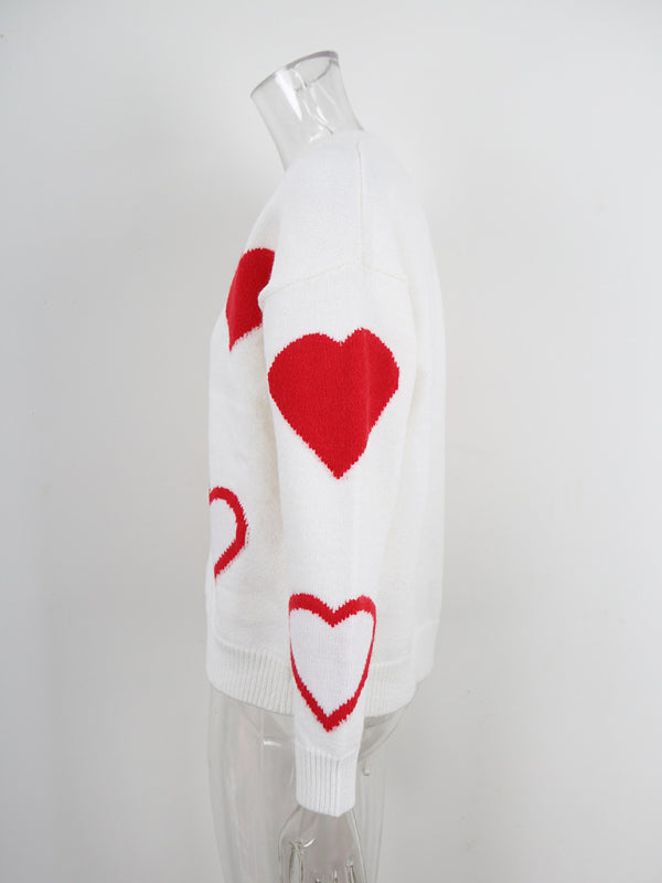 Valentine's Day Sweater Heart Button Cardigan Jacket