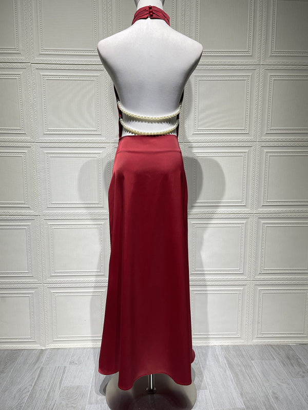 Sexy satin v-neck halter dress
