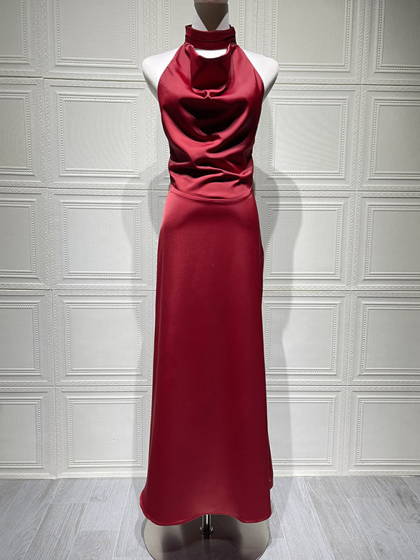 Sexy satin v-neck halter dress