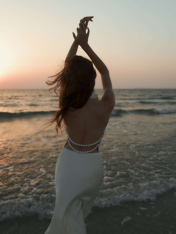 Sexy satin v-neck halter dress