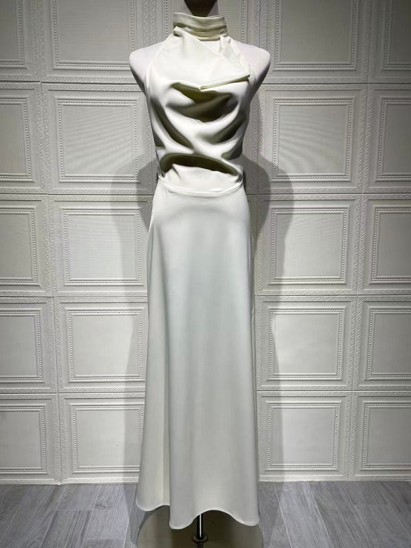 Sexy satin v-neck halter dress