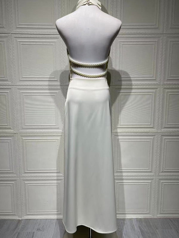 Sexy satin v-neck halter dress