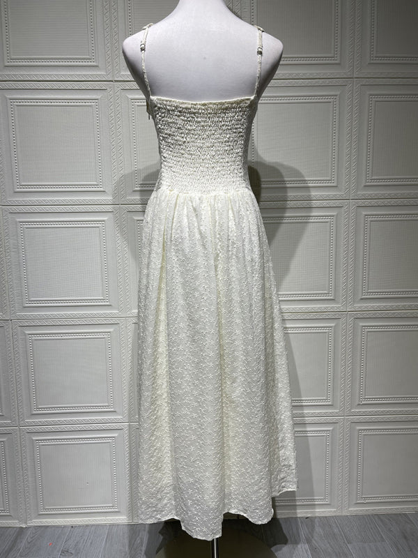 Solid color embroidered sexy elegant suspender dress