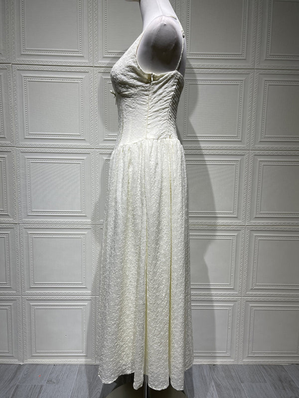 Solid color embroidered sexy elegant suspender dress