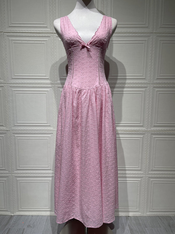 Solid color embroidered sexy elegant suspender dress