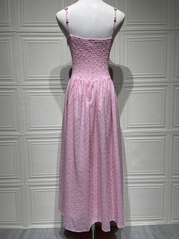 Solid color embroidered sexy elegant suspender dress