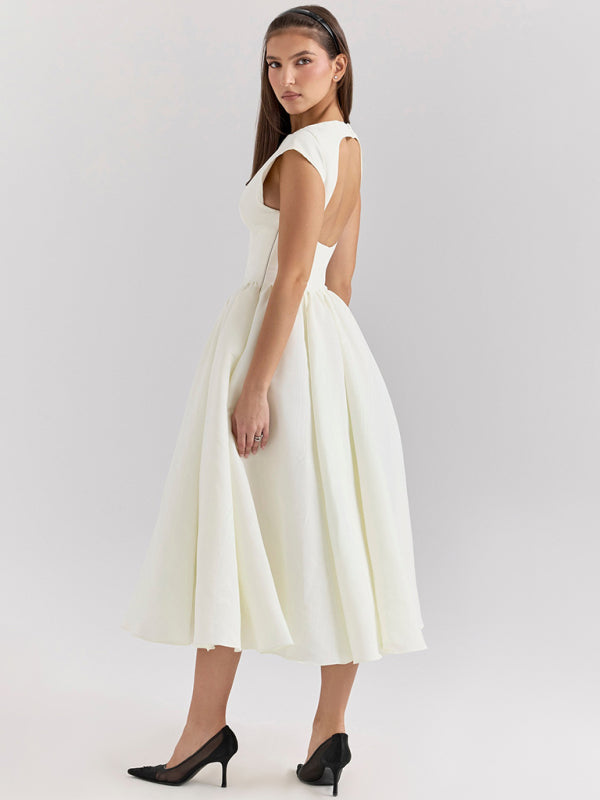 Backless round neck sleeveless vest midi dress